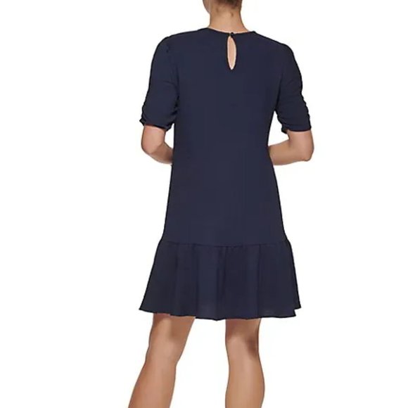DKNY | Ruched-Sleeve Flounce-Hem Shift Dress - Picture 6 of 6